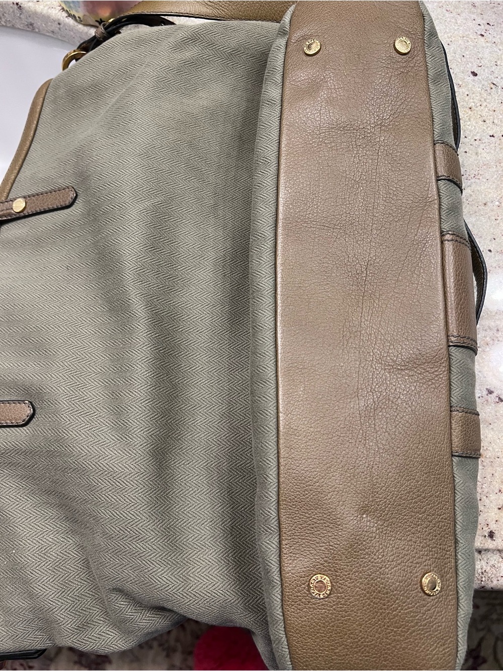 Bulgari Collezione Canvas and Leather Olive Green Tote - Picture 13 of 14
